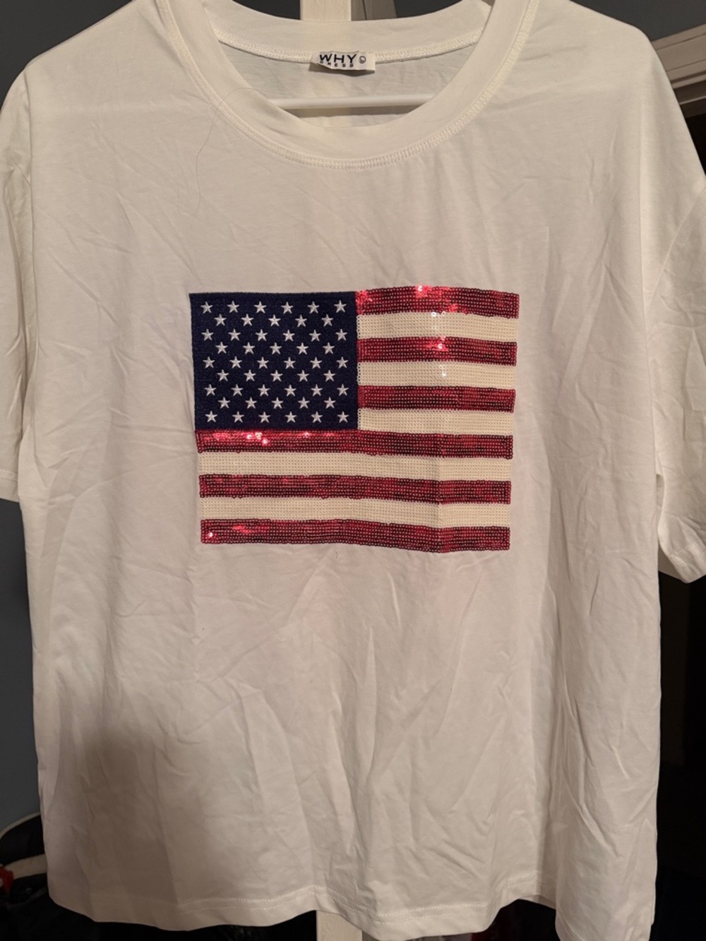 American Flag Sequin White T-Shirt
